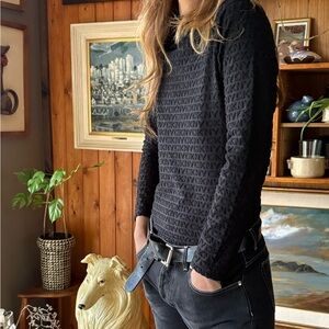 DKNY Black Textured Monogram Long Sleeve Size S